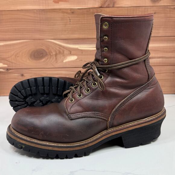 Red Wing Vintage Logger Work Leather Boots Burgundy Made USA Mens size 10 D - Picture 1 of 15
